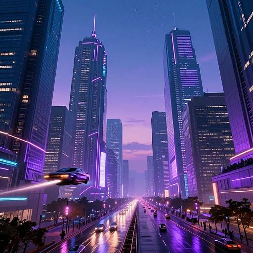 Futuristic Cyberpunk Cityscape at Dusk