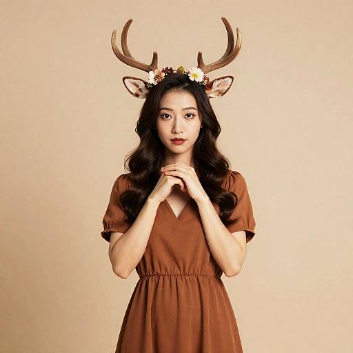 Woman Wearing Deer Horns and Flower Crown