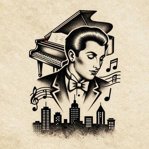 Vintage Jazz Pianist Ink Illustration