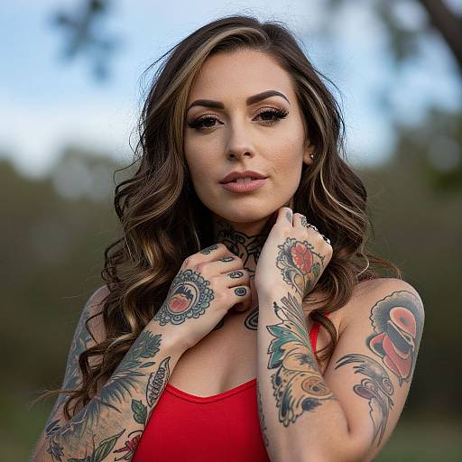 Tattooed Woman Outdoors in Natural Light
