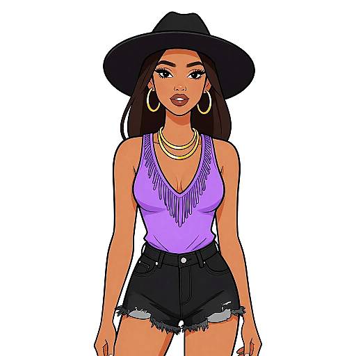 Bohemian Woman in Lilac Tank Top