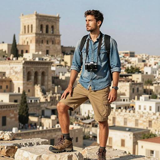 Adventurous Traveler at Ancient City Landmark