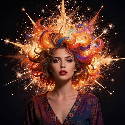 Woman with Fiery Colorful Sparks