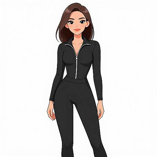 Sporty Chic Woman in Black Jumpsuit