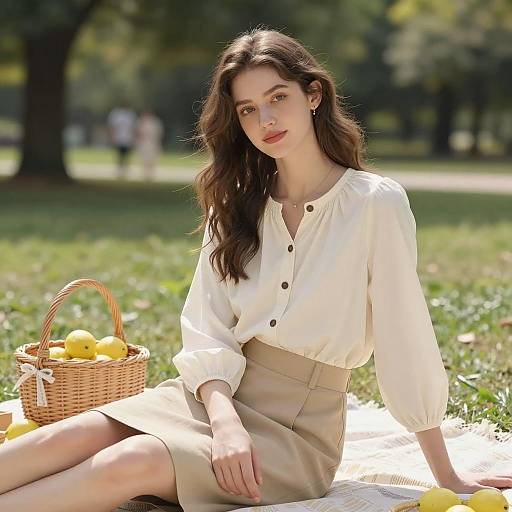 Serene Summer Picnic Scene with Woman