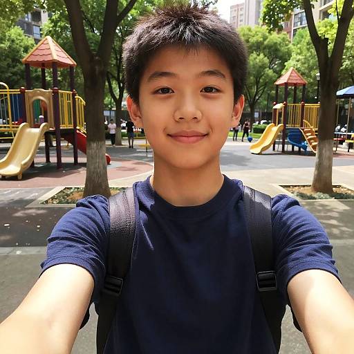 Teen Boy Taking Selfie in Urban Park