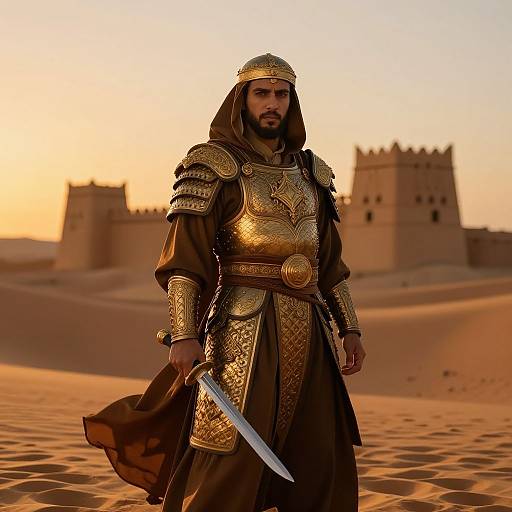 Islamic Warrior at Desert Sunset