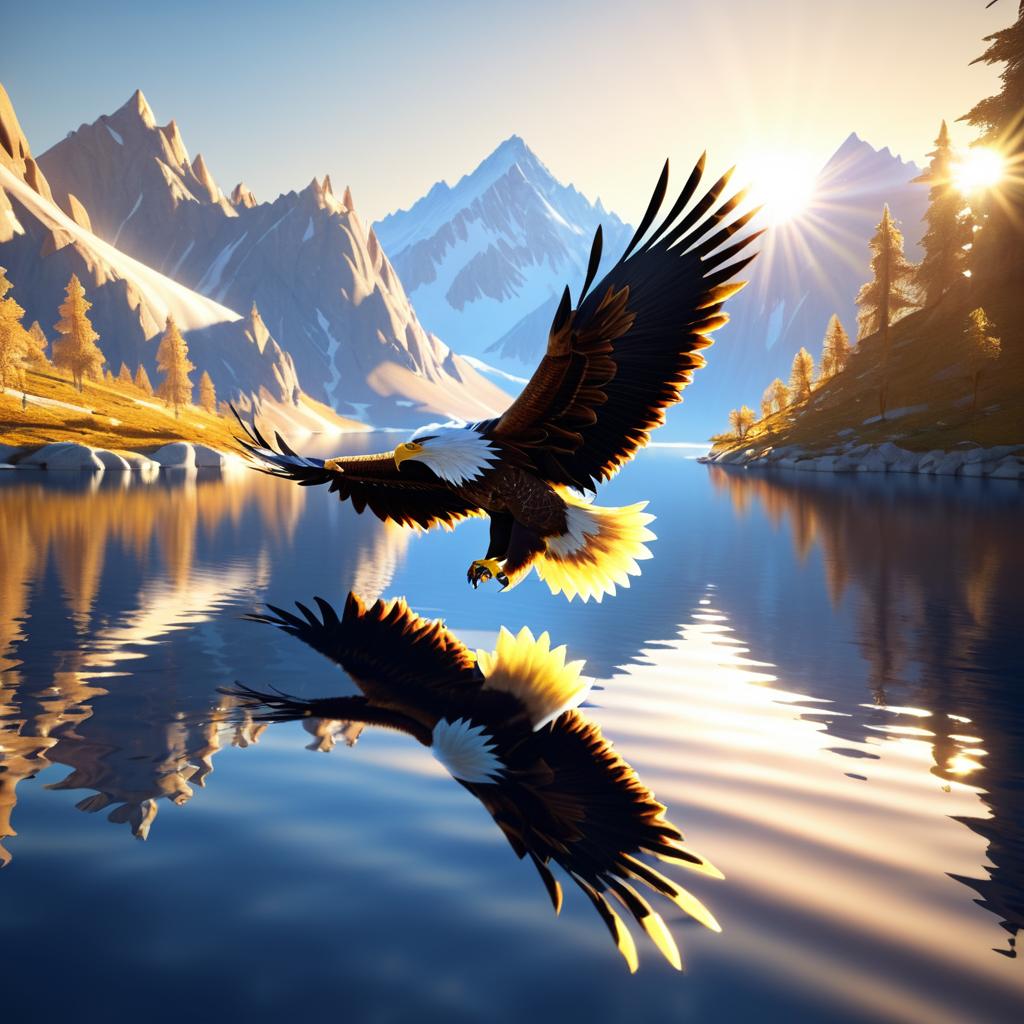 Majestic Eagle Soaring Over Golden Peaks