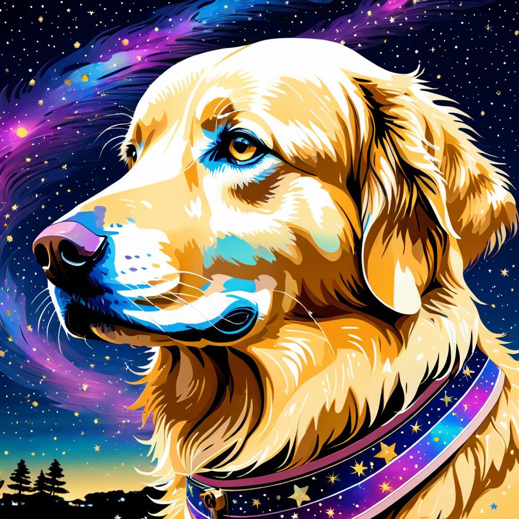 Majestic Starry Golden Retriever Painting