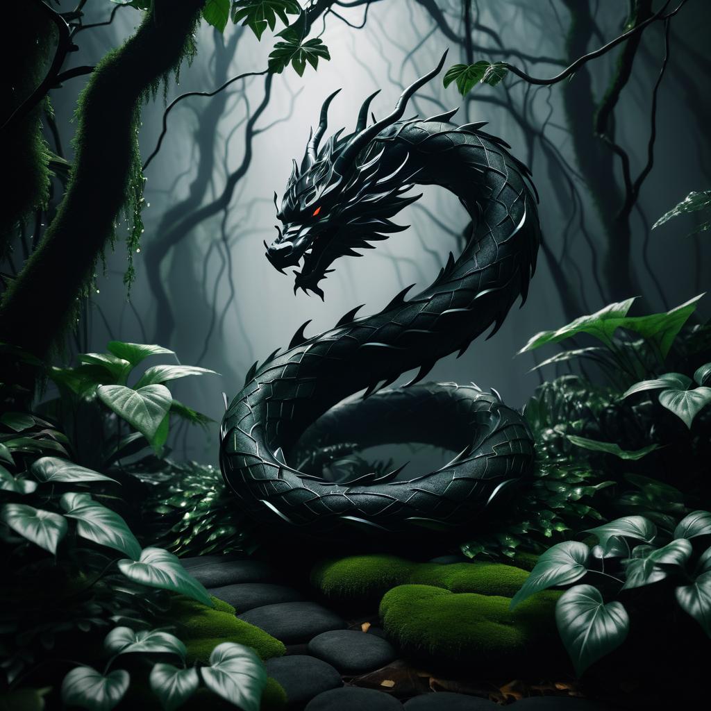 Ebon Serpent: Mythical Guardian in Shadows