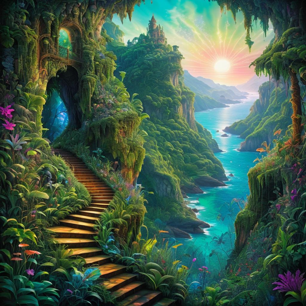 Enchanted Cliffside with Lush Flora