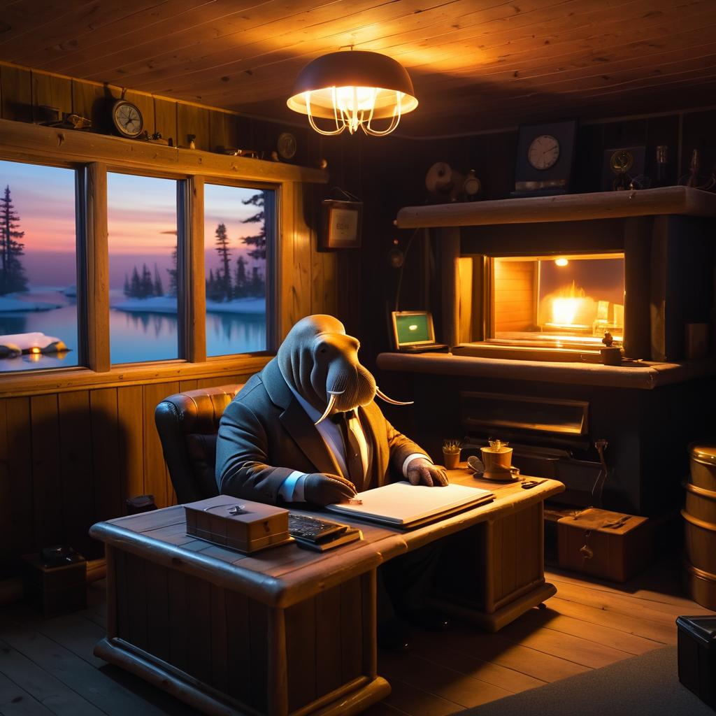 Dapper Walrus in an Angler's Cabin