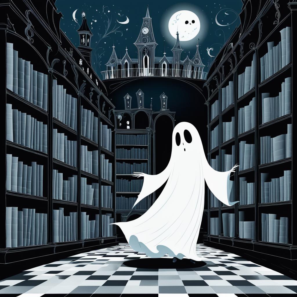 Whimsical Ghost in a Haunted Library