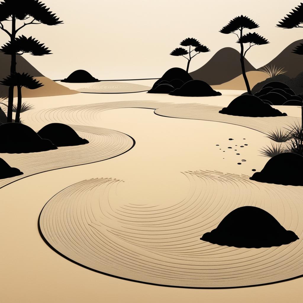 Serene Zen Garden Animation in Hokusai Style