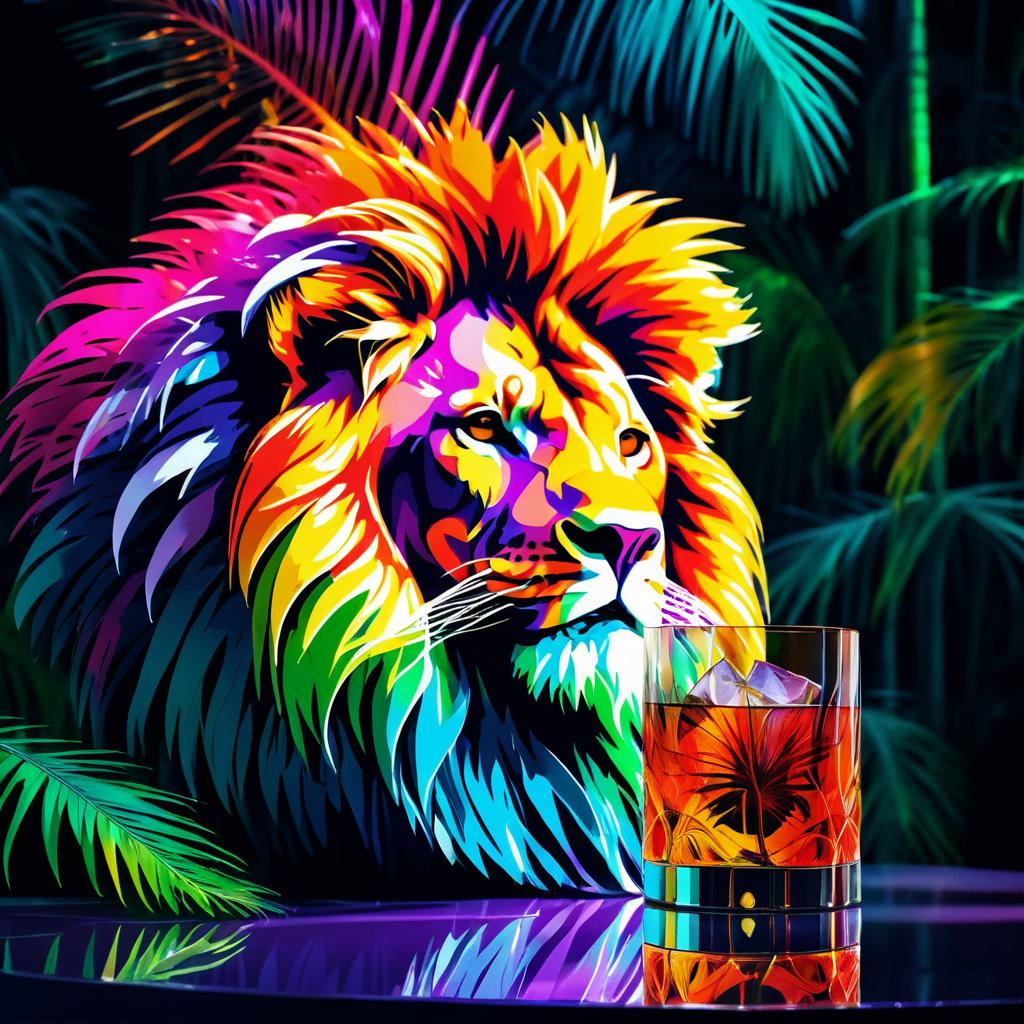 Vibrant Double Exposure of Lion and Rum