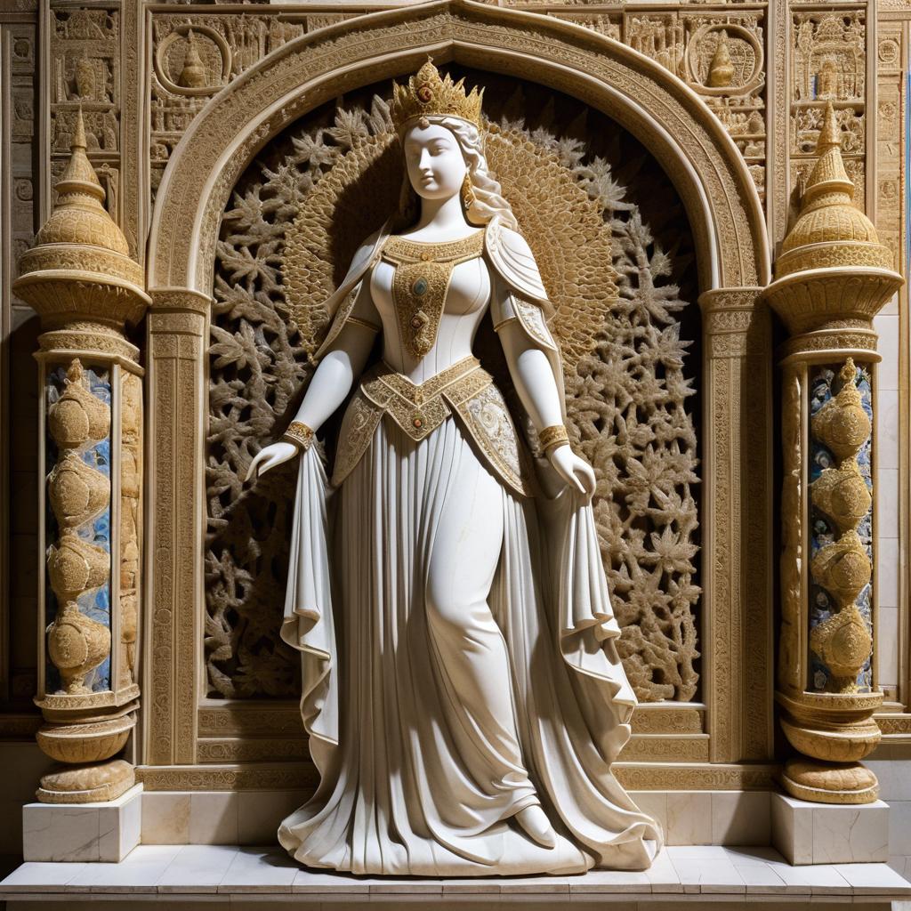 Majestic Medieval Queen in Stone Relief