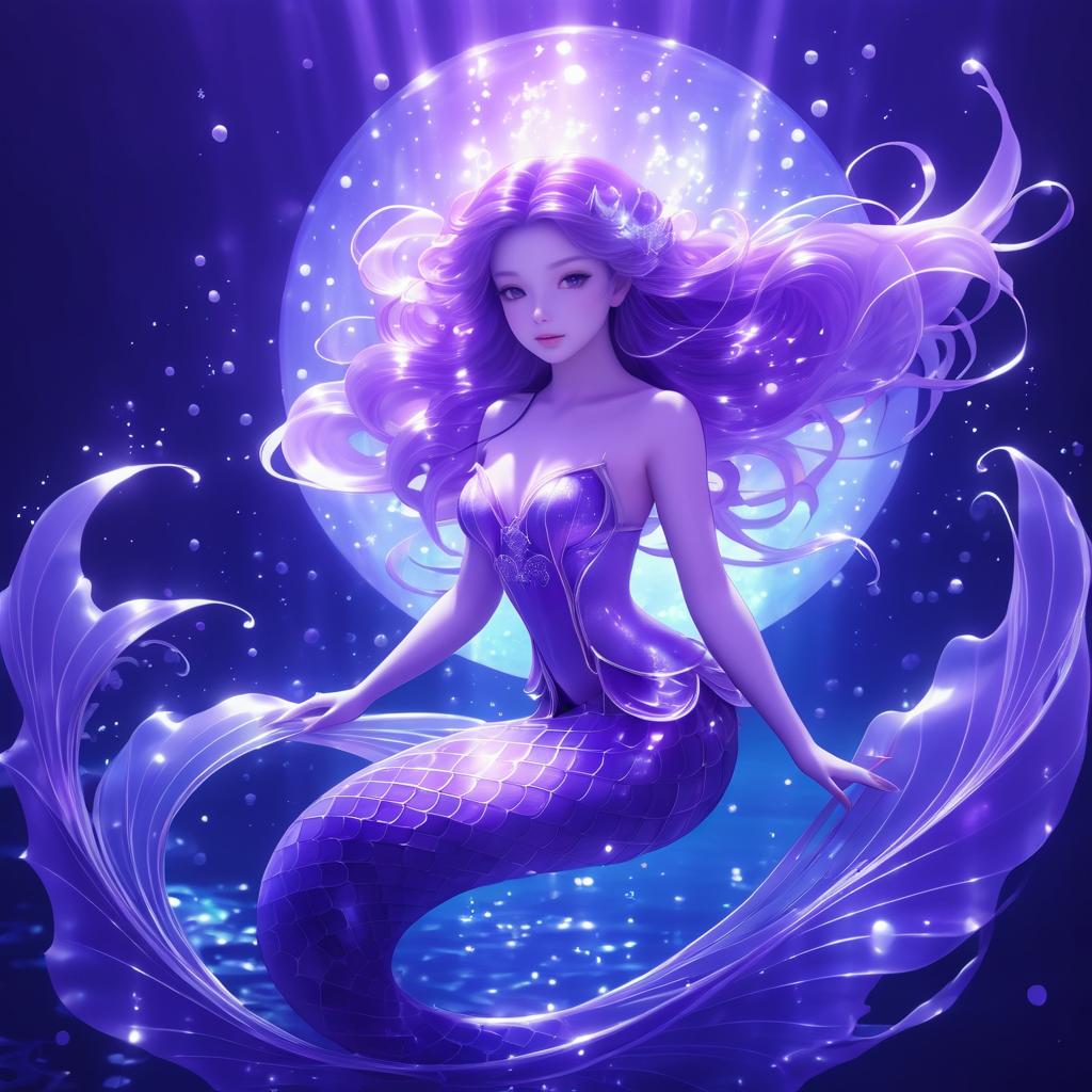 Ethereal Purple Mermaid in Anime Style