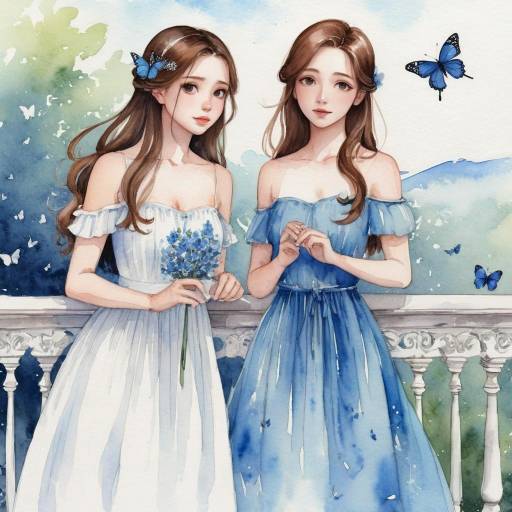 Two Girls in Floral Dresses Painting