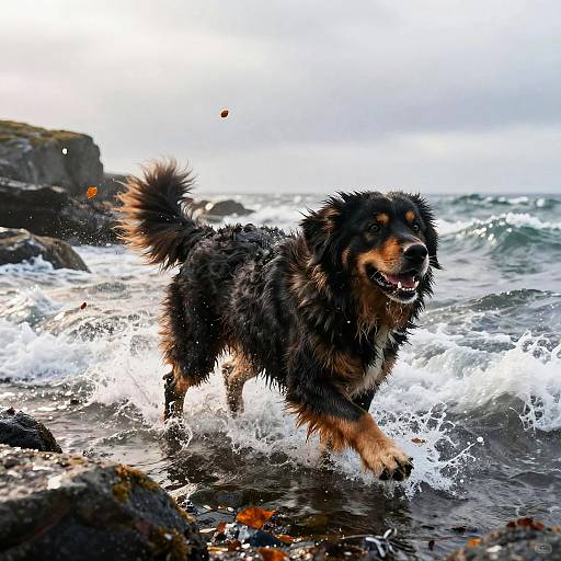 Powerful Newfoundland Dog Swimming Scene
