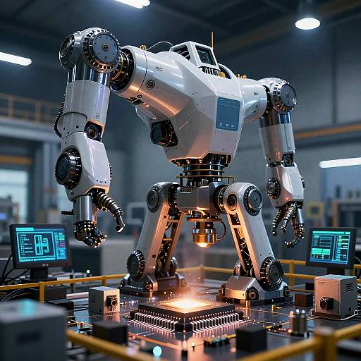 Advanced Mechanical Robot in High-Tech Factory