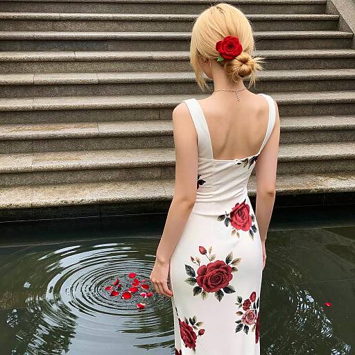 Blonde Girl in Floral Dress Outdoors