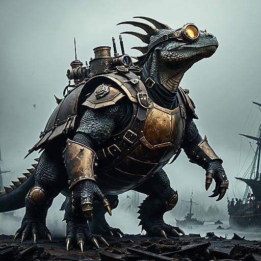 Majestic Steampunk Dragon Turtle on Battlefield