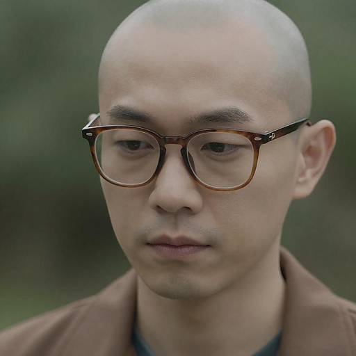 Serious Bald Man with Brown Glasses