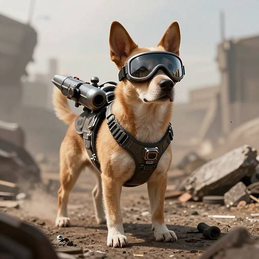 Futuristic Armored Dog in Apocalypse