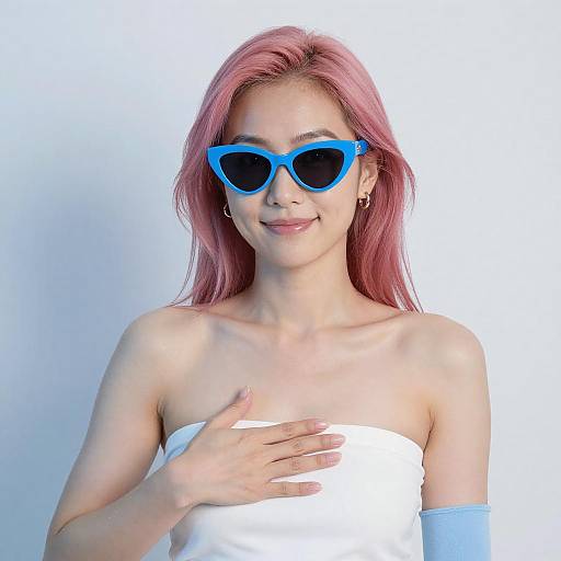 Asian Woman with Pink Hair and Sunglasses