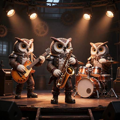 Victorian Steampunk Owl Rock Trio