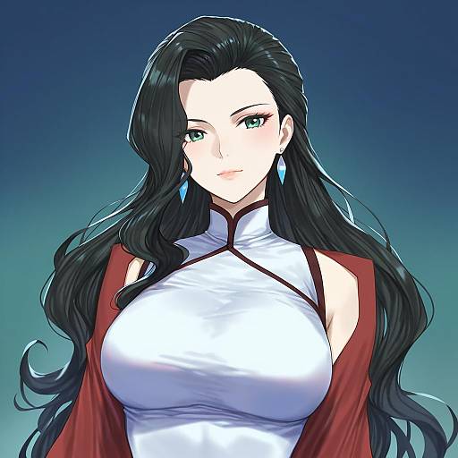 Illustration of Asami sato, avatar legends in the style of Yepnean