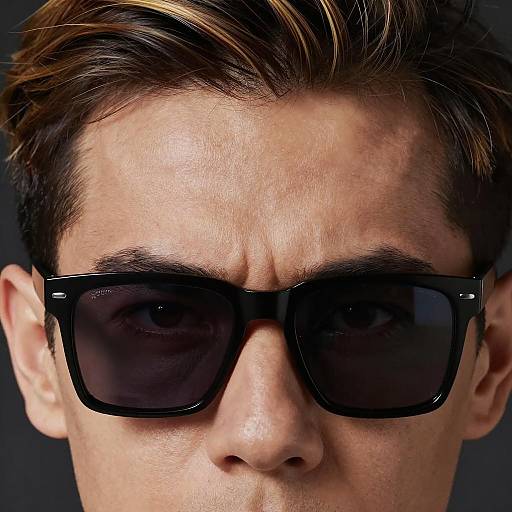 Man Wearing Black Rectangular Sunglasses