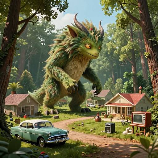 Mythical Creature in Retro American Town