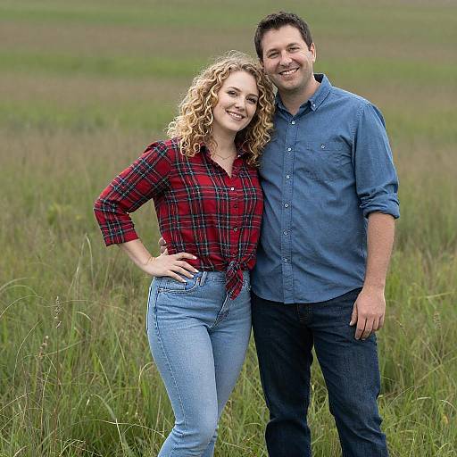 Joyful Couple in Grassy Field