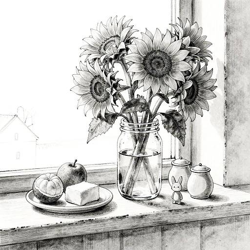 Whimsical Black-and-White Breakfast Still Life