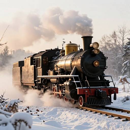 Golden Steam Locomotive in Winter