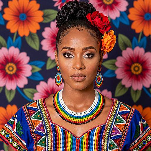 Vibrant Portrait of a Floral Beauty