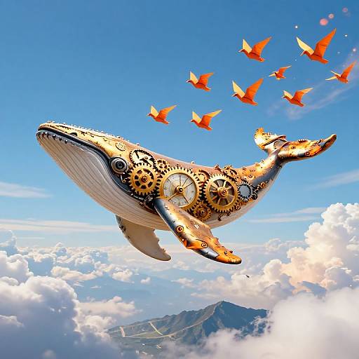 Clockwork Whale with Fiery Paper Cranes