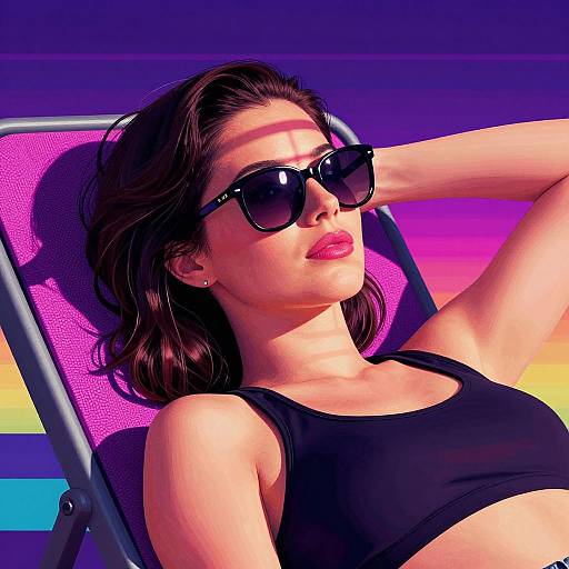 80s Neon Woman Lounging with Shadows