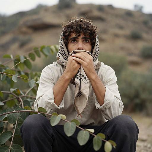 Man in Nature with Focused Expression