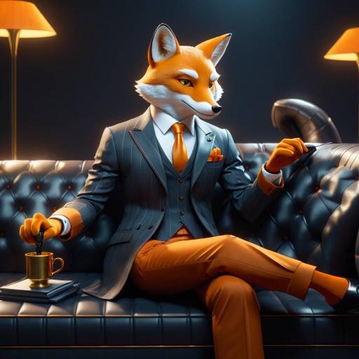 Anthropomorphic Fox in Business Suit on Couch