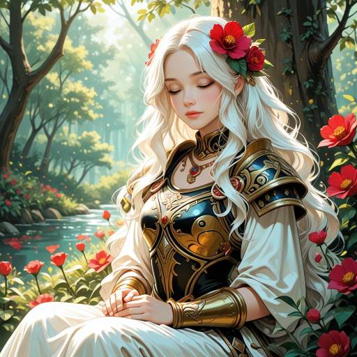 Serene Warrior with Floral Elegance