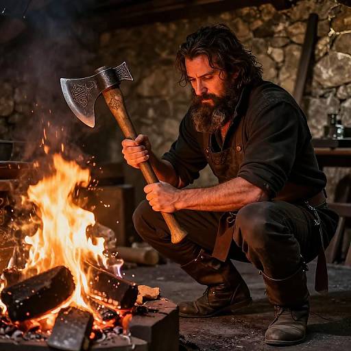 Bearded Blacksmith by Roaring Fire