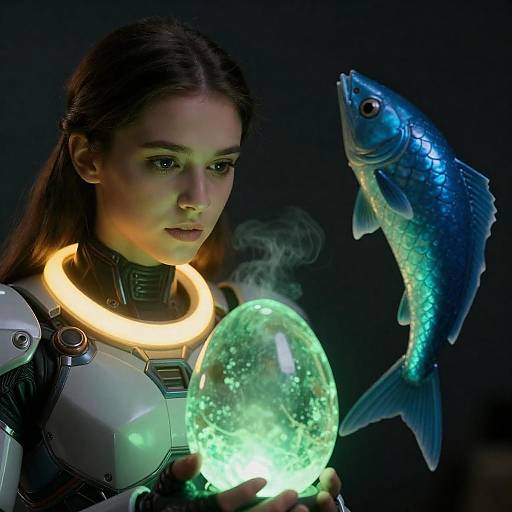 Futuristic Armor with Glowing Egg and Fin