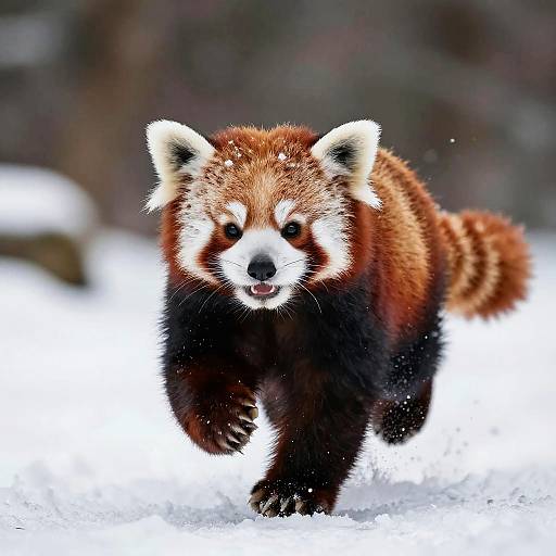 Red Panda Cub Running in Snow