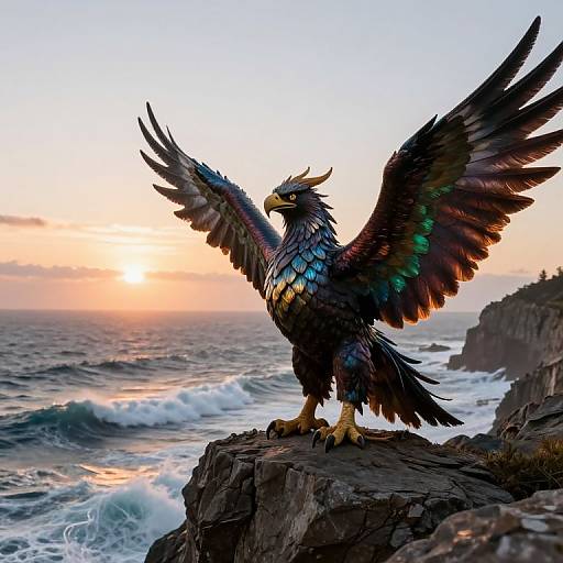 Iridescent Griffin at Dawn Cliff