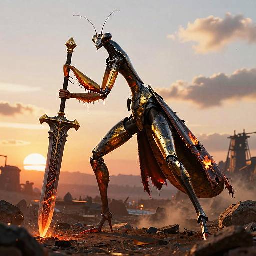 Obsidian Mantid Warlord at Sunset