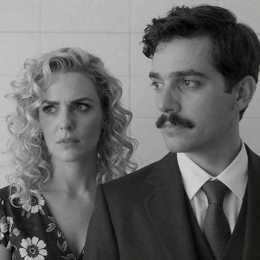 Black and White Portrait of Serious Man and Woman