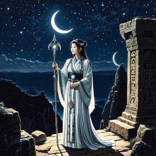 Lunar Priestess in Ancient Temple