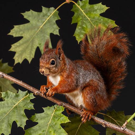 Chubby Red Squirrel on Oak Branch